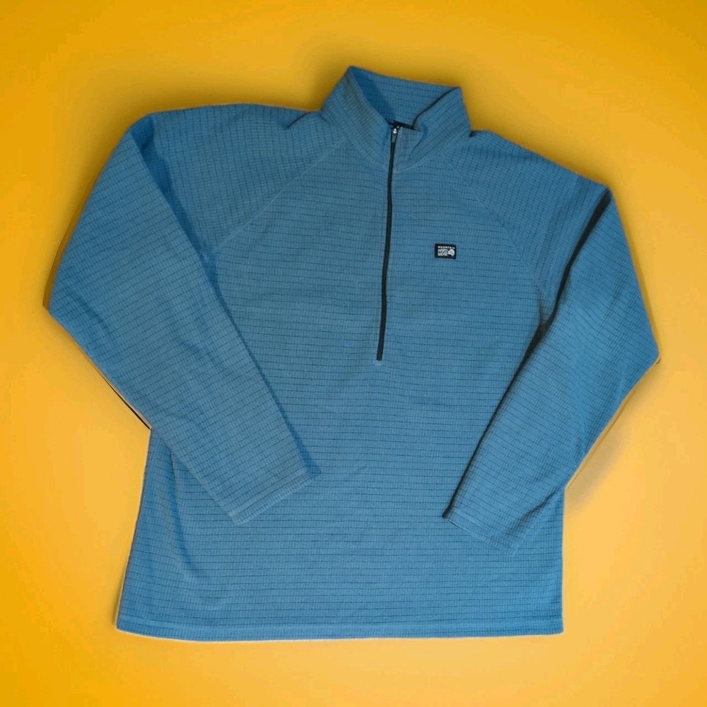 Mountain Hardwear Pullover Mens XL Blue Grid Fleece 1/2 Zip Hiking Layer Travel